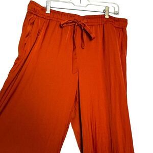 LOFT Women's Wide Leg High Waist Pants Orange Drawstring Pockets Size L